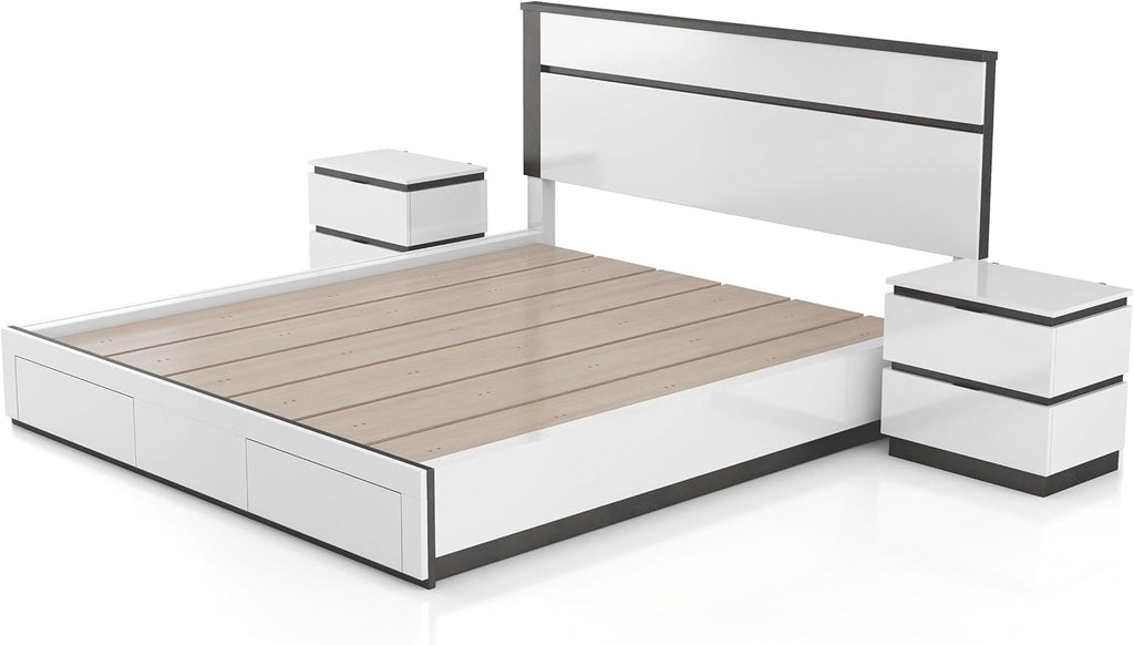 Furniture of America FOA Misti 3-Piece White Wood Storage Bedroom Set - Cal King + 2 Nightstands