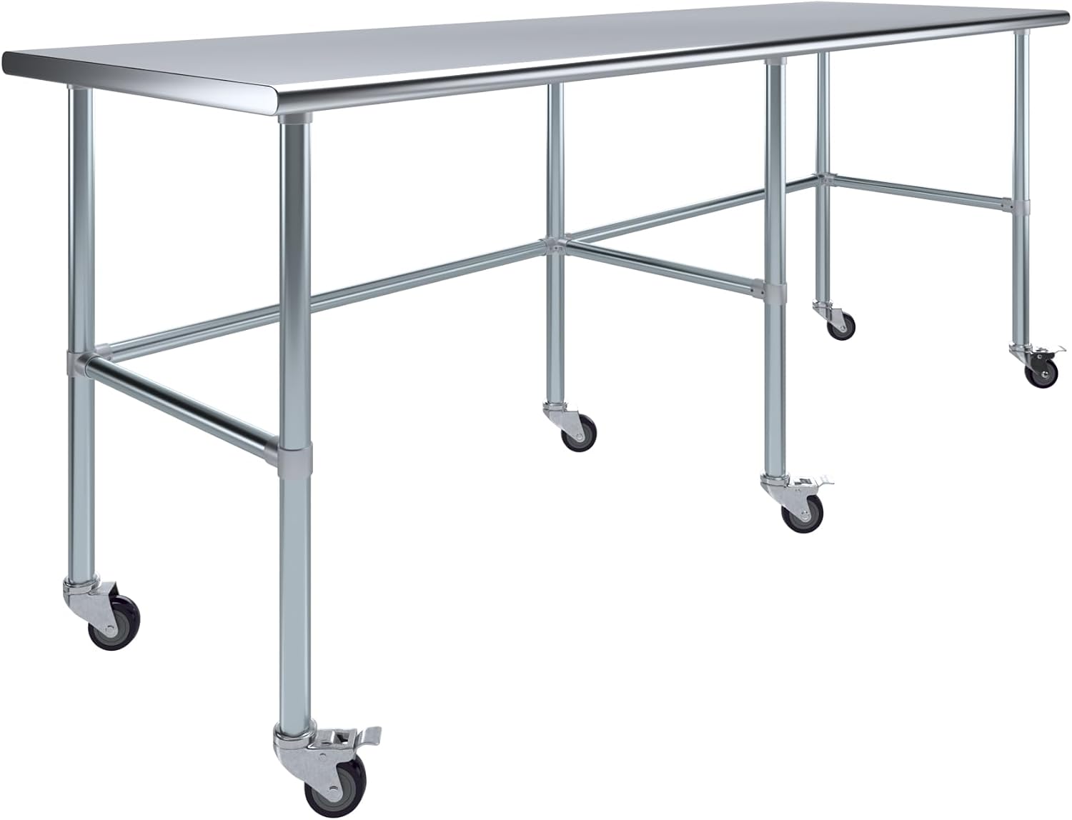 AmGood Stainless Steel Work Table Open Base & Wheels | Work Station | Metal Work Bench (Stainless Steel, 96' Long x 30' Deep)
