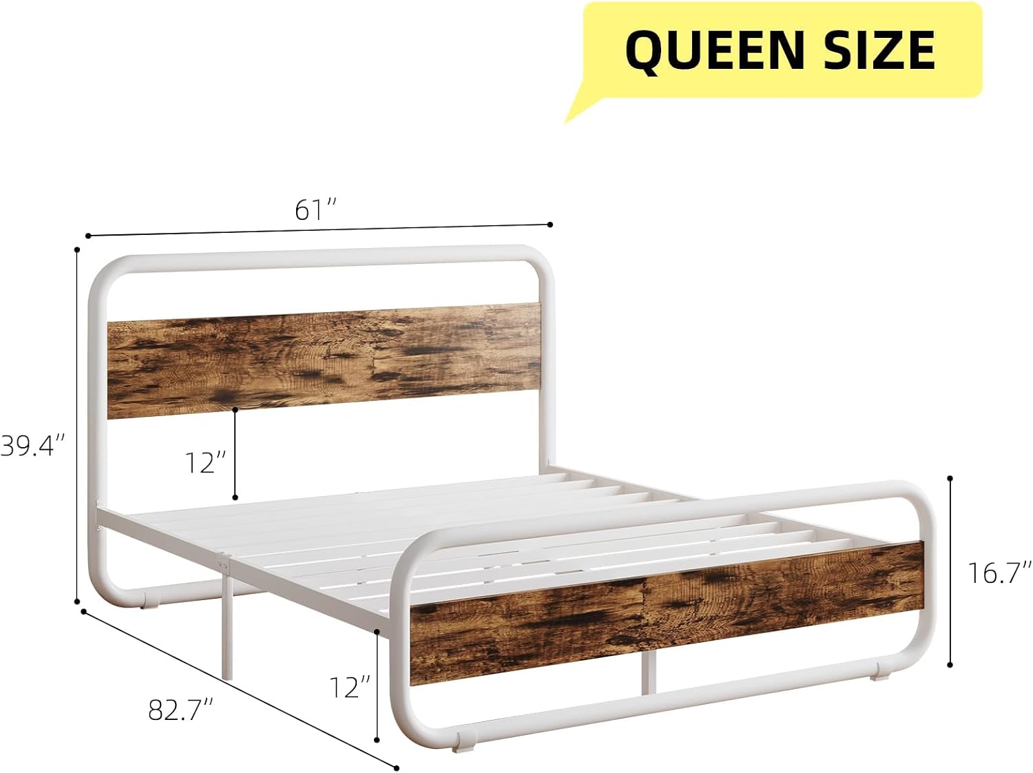 Catrimown Queen Bed Frame with LED Lights, Heavy Duty Metal Rustic Platform Bed Frame Queen Size with Headboard, Noise Free, No Box Spring Needed, White