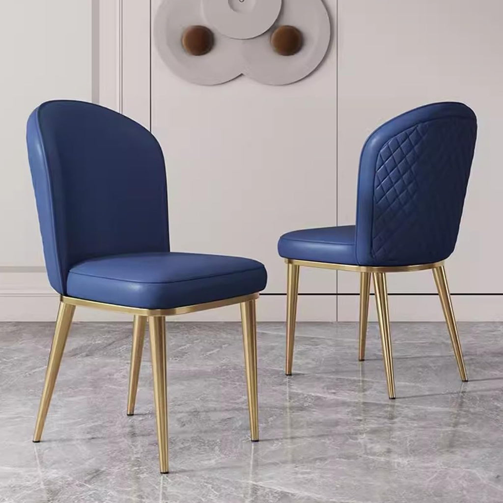 2PCS Back Chair Modern Dining Room Chair Padded Kitchen Chair Armless Leisure Reception Chairs with Gold Legs,Vanity Chair Corner Chairs,Navy Blue
