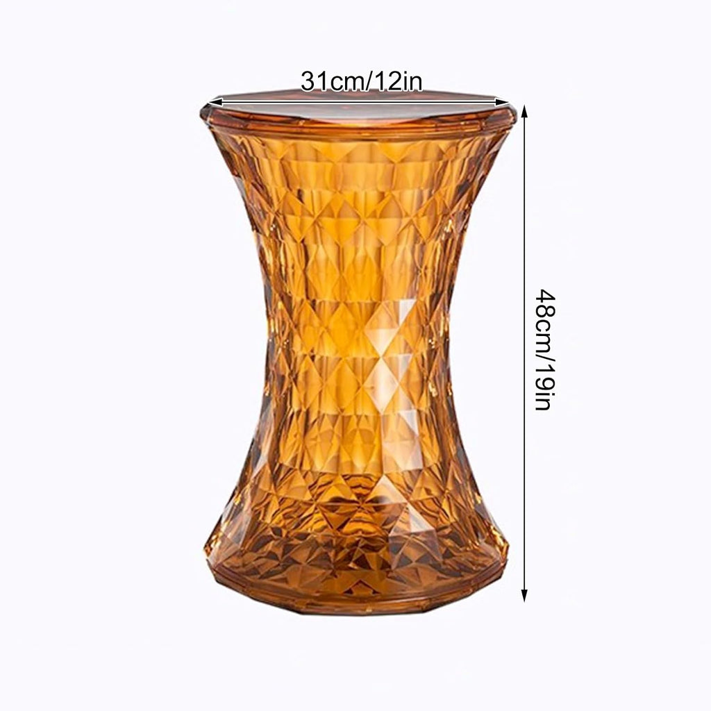 Acrylic Transparent Drum Table, Diamond Shaped Modern Vanity Stool/Side Table, Rounded and Soft Corners, Stable Support for Chair Feet, for Indoor and Outdoor Use(Gold)