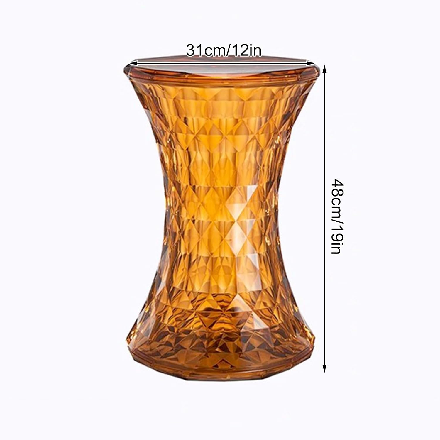 Acrylic Transparent Drum Table, Diamond Shaped Modern Vanity Stool/Side Table, Rounded and Soft Corners, Stable Support for Chair Feet, for Indoor and Outdoor Use(Gold)