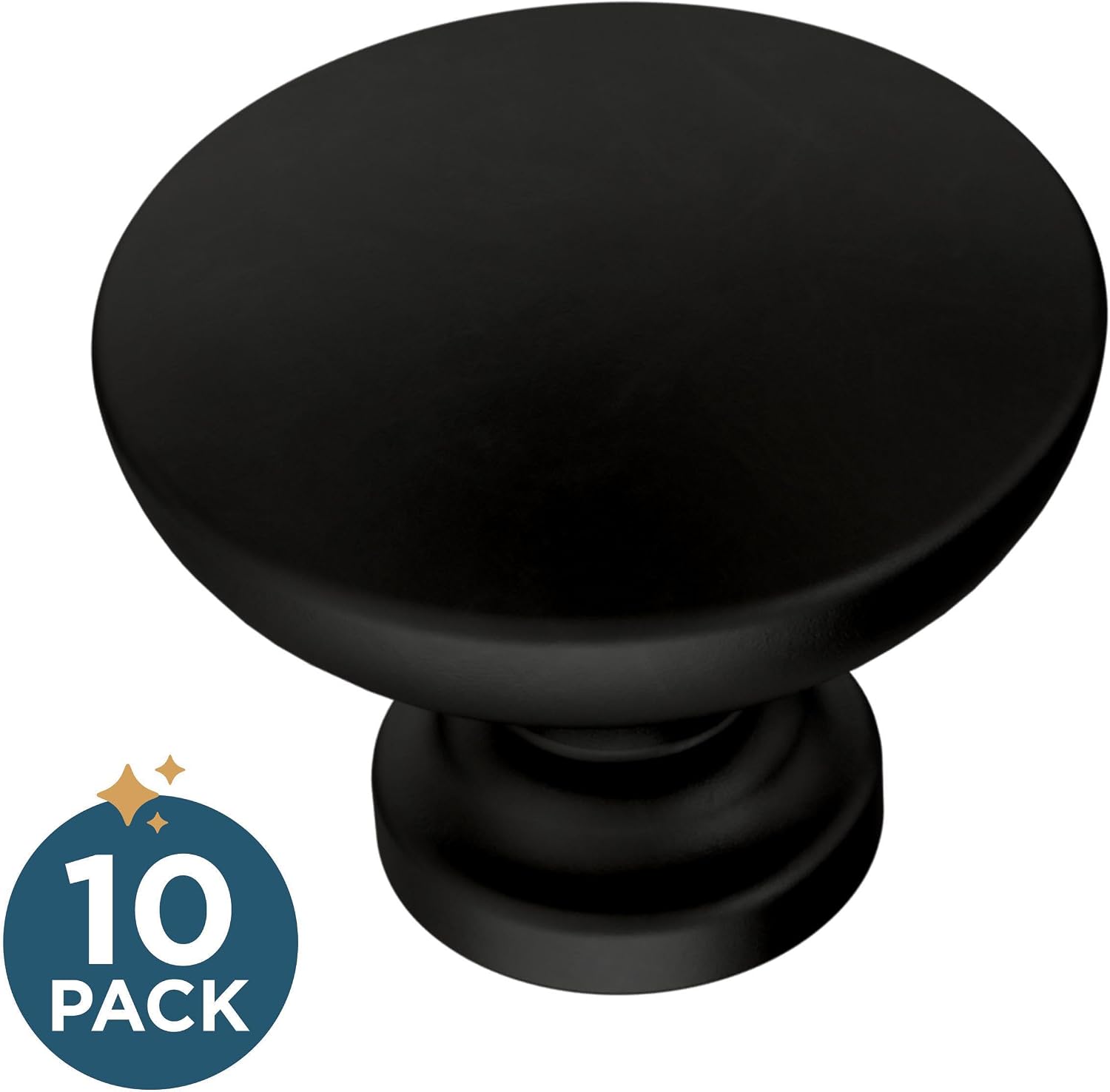Franklin Brass - Fulton Matte Black Round Cabinet Knobs 1-3/16' Easy Install, Durable Hardware for Drawers, Dresser, Kitchen Cabinet Doors, and Furniture 10 Count (Pack of 6)