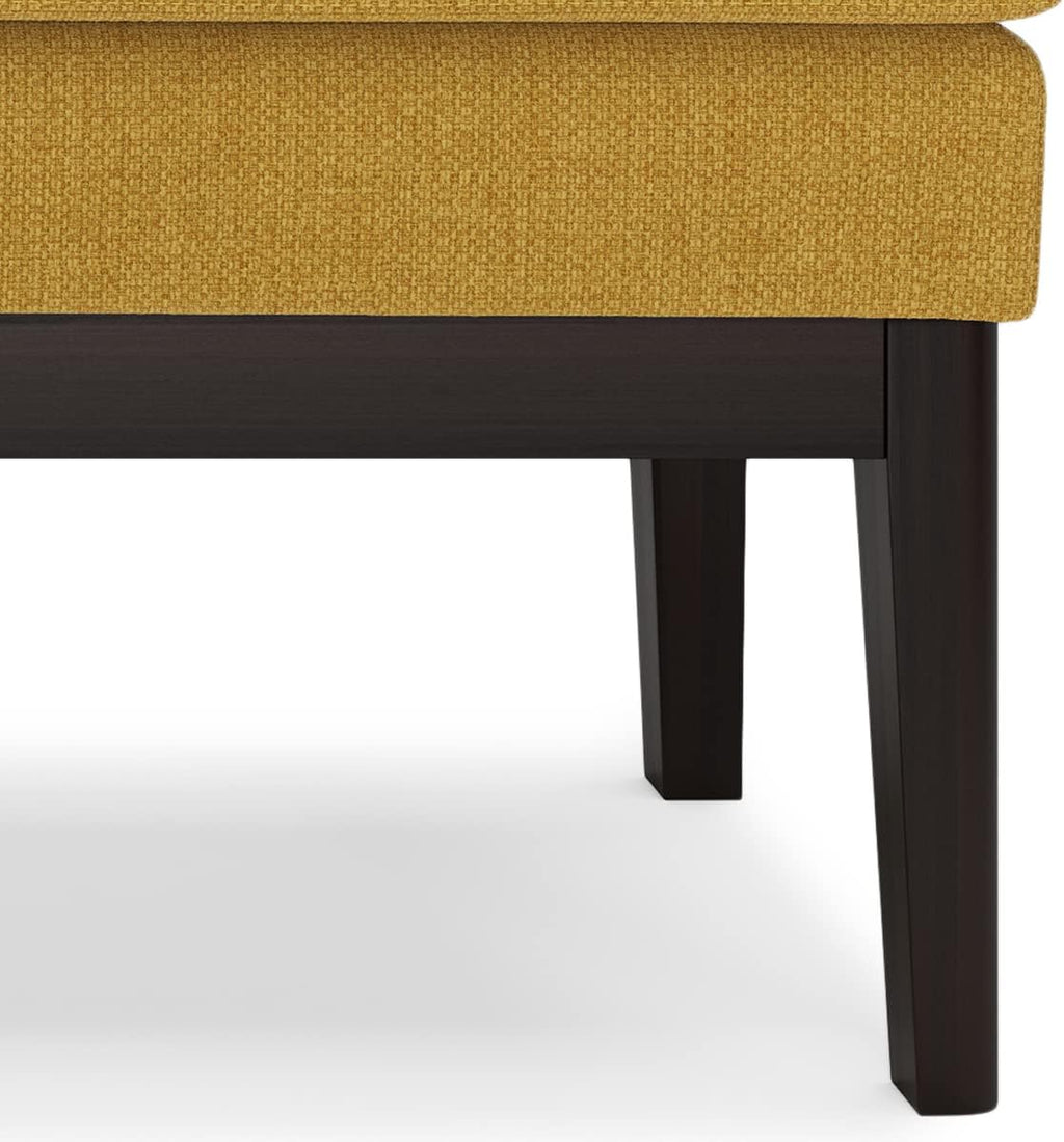 SIMPLIHOME Carlson Ottoman Bench - 45 inch Wide Upholstered Vegan Leather Rectangle Ottoman in Marigold, Mid Century Modern Bench for Bedroom, Entryway or Living Room with Padded Seat