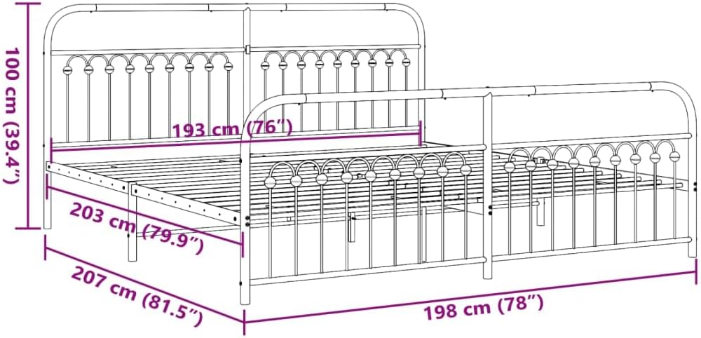 White Steel Bed Frame 76 x 80 Inches with Storage, Modern Rectangular Design for Bedroom, Sturdy Metal Construction and Breathable Material