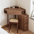 Corner Vanity Desk Set Wood Dressing Table with Drawer & Open Shelves Makeup Table for Small Room Heavy Duty(Brown,50cm Without Mirror)