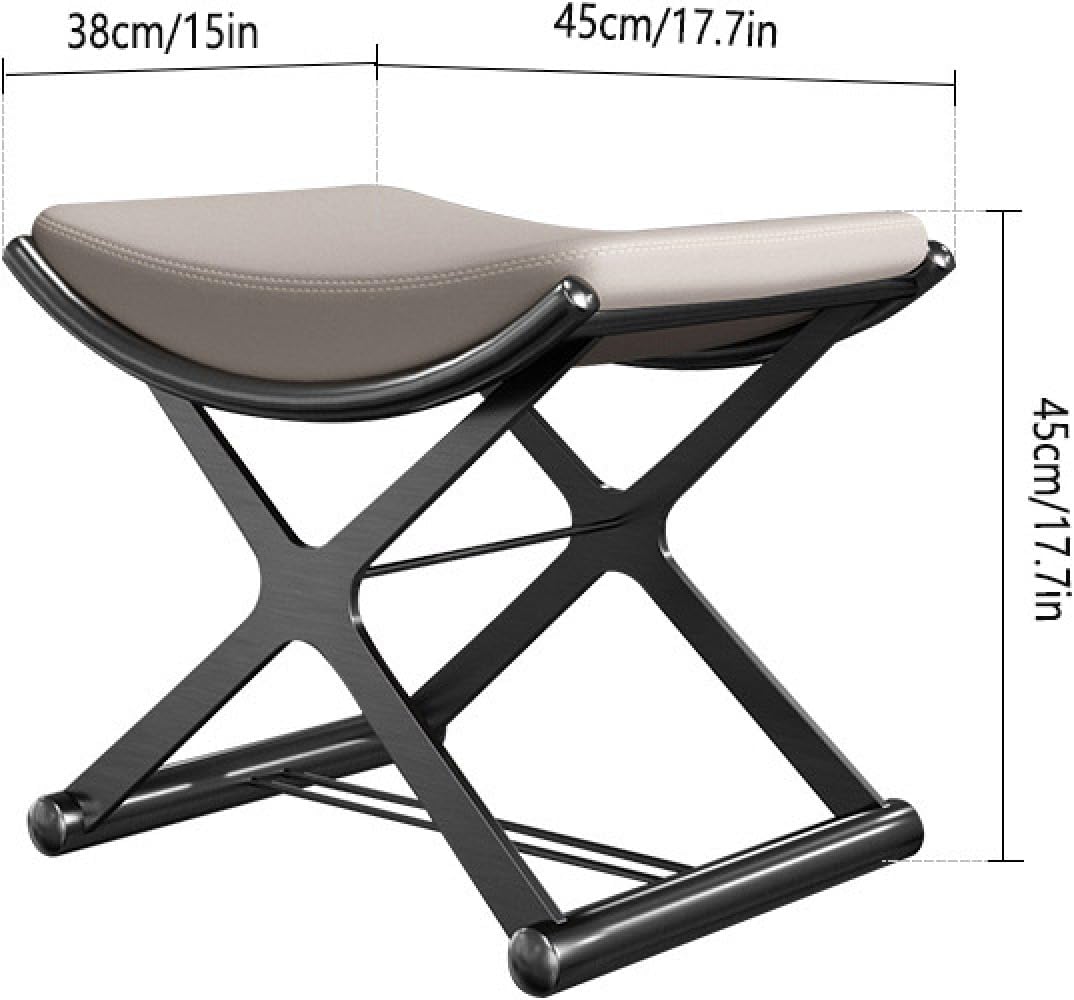 Leather Ottoman Vanity Stool with Metal X Legs, Multifunctional Padded Seat for Makeup, Living Room, Bathroom