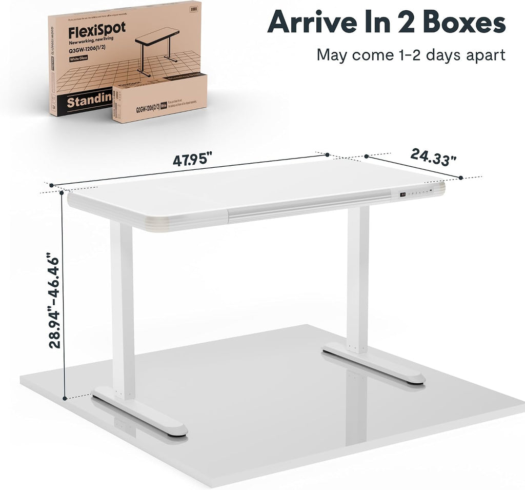 FLEXISPOT Glass Electric Standing Makeup Vanity Desk with Drawer and Type-C Charge Ports,48' Height Adjustable Whole-Piece Quick Install Vanity Table,Dressing Table for Women Girls Dressing Bedroom