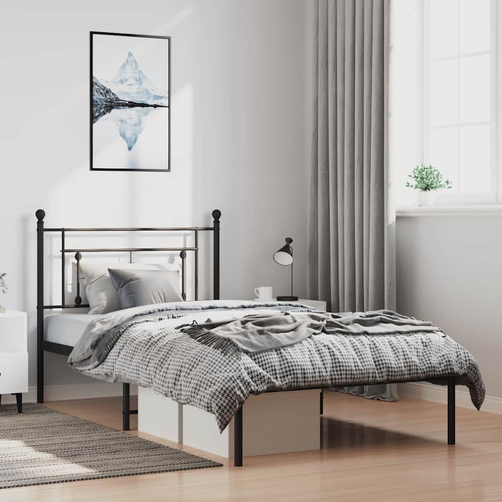 Metal Bed Frame with Headboard Black Steel Platform Bed Frame Sturdy Queen Size 39.4'x78.7' Underbed Storage Space for Bedroom Guest Room