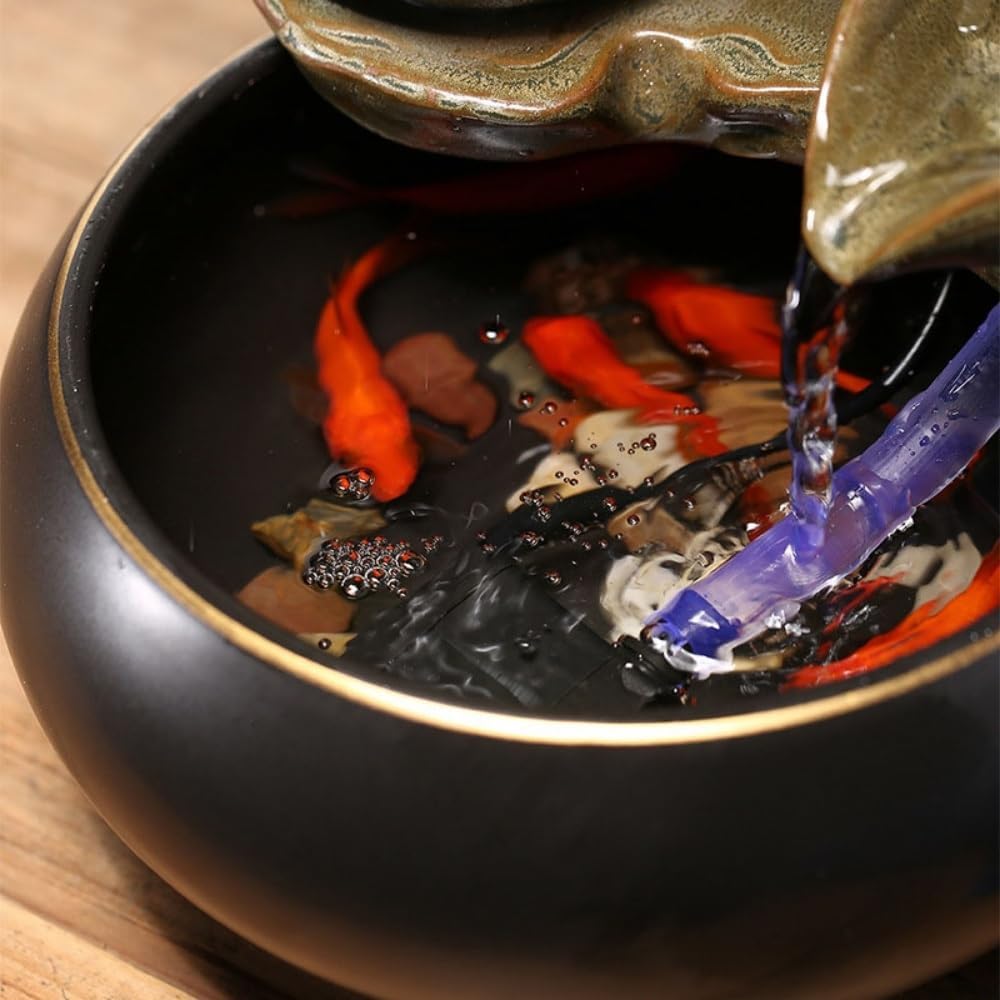 Ceramic Small Tabletop Fountain, Outdoor Feng Shui Zen Water Fountain, Cycle Waterfall Fountain Eagle-Beak Water Outlet Design for Table Desk Office Patio, 6.69'(A)