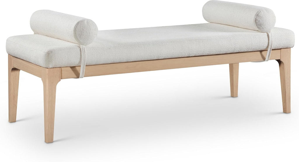 Meridian Furniture 22072Cream Priscilla Collection Art Deco Bench with Rich Linen Textured Interwoven Polyester Fabric, Light Beige Weave, Finished Solid Wood, 52' W x 22' D x 23.5' H, Cream
