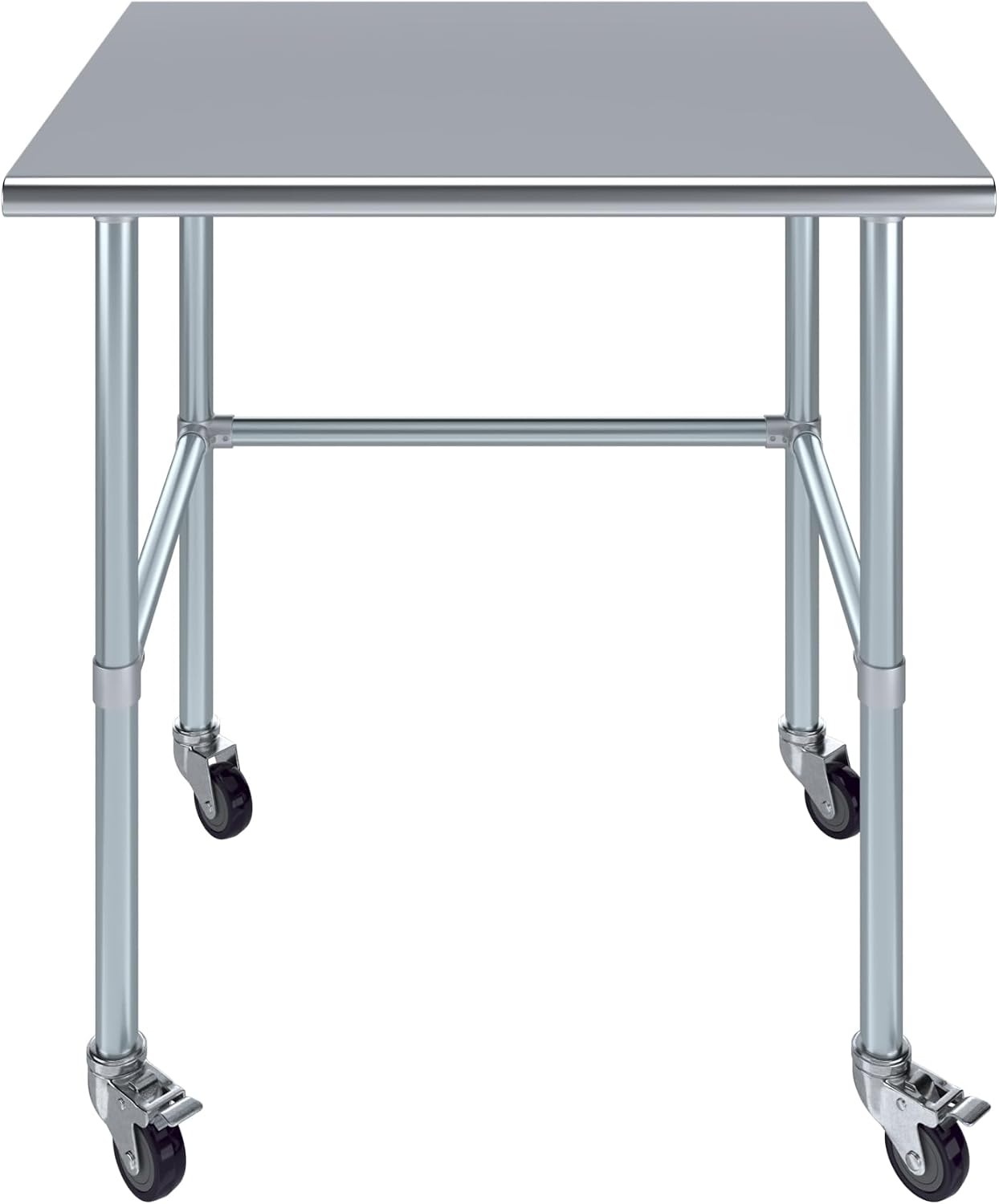 AmGood Stainless Steel Work Table Open Base & Wheels | Work Station | Metal Work Bench (Stainless Steel Work Table Open Base + Casters, 36' Long x 30' Deep)