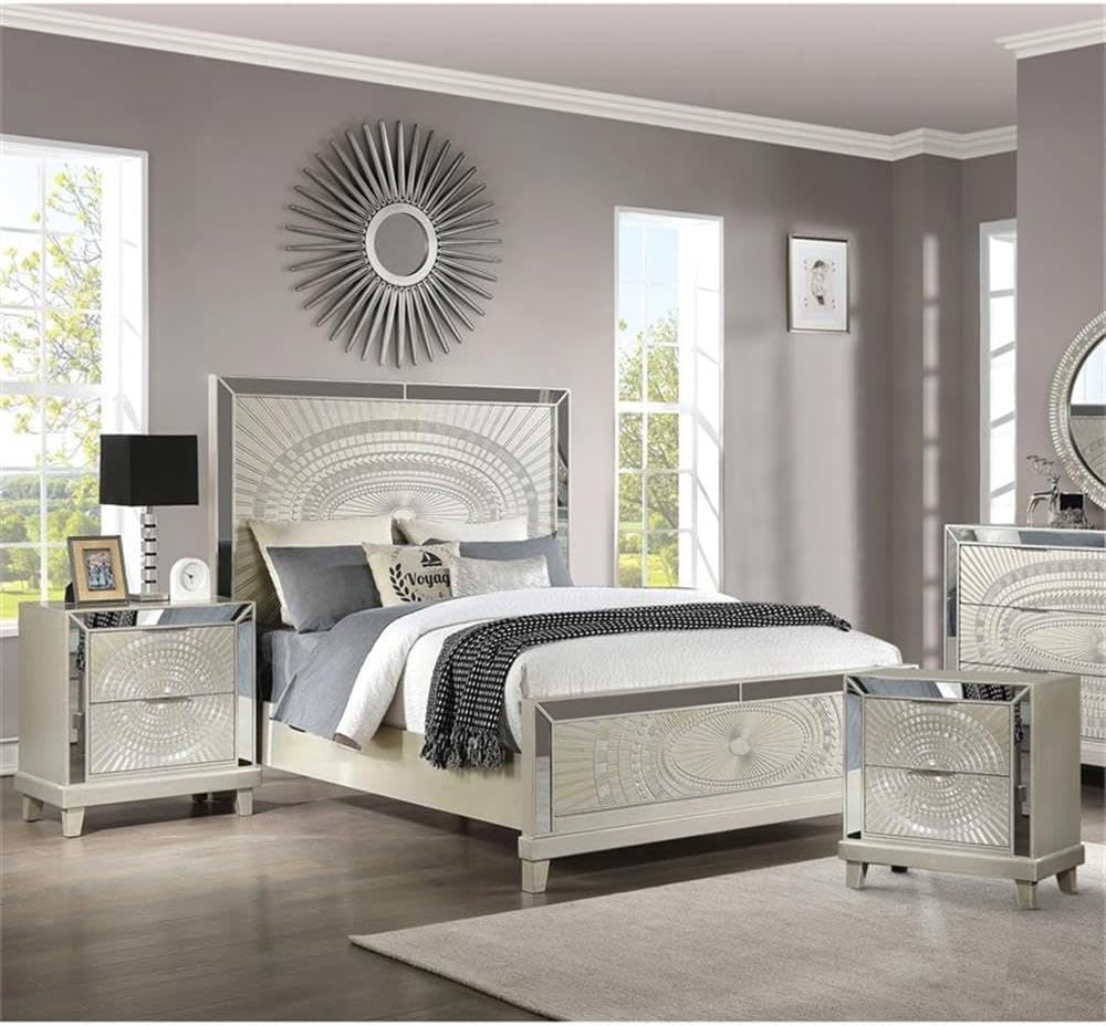Furniture of America FOA Suie Glam 3-Piece Gold Champagne Wood Bedroom Set - King + 2 Nightstands