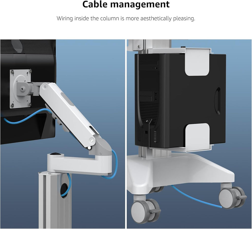 BEWISER Medical Trolley Cart Height Adjustable Monitor Mount,Big Pallet Cart with Oral Scanner Holder All-Aluminum Base,Mobile Workstation for Hospital,Lab & Dental Clinics