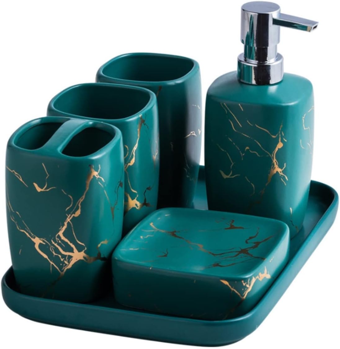 Vanity Bathroom Decor, Marble Pattern Bathroom Accessories Set Luxurious Ceramics Bathroom Set Bath Ornament for Housewarming Gift Housewarming Gift(Green,6pcs)
