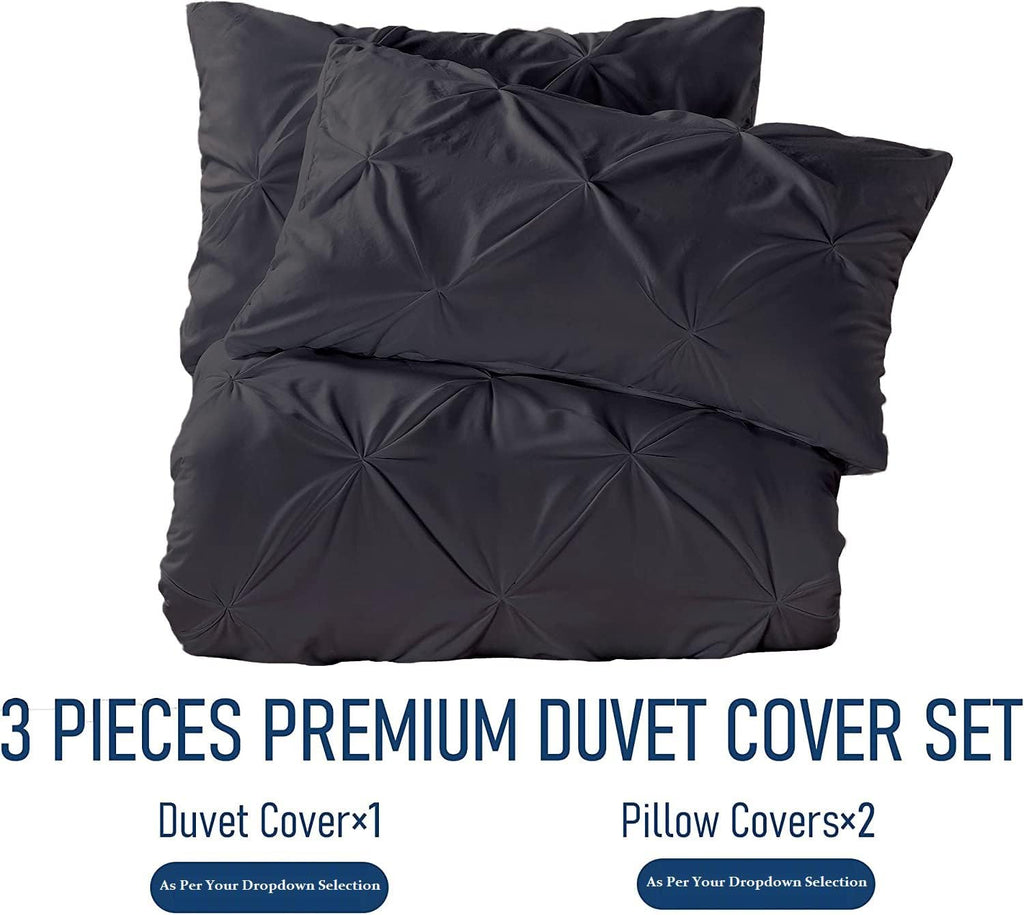 Crown Collection 1000-TC Hypoallergenic Ultra Soft Design 100% Egyptian Cotton Super King Plus 120X120 Dark Gray Solid Pinch Pleated Duvet Cover with Zipper Colser & 2pcs Pillow Case Set