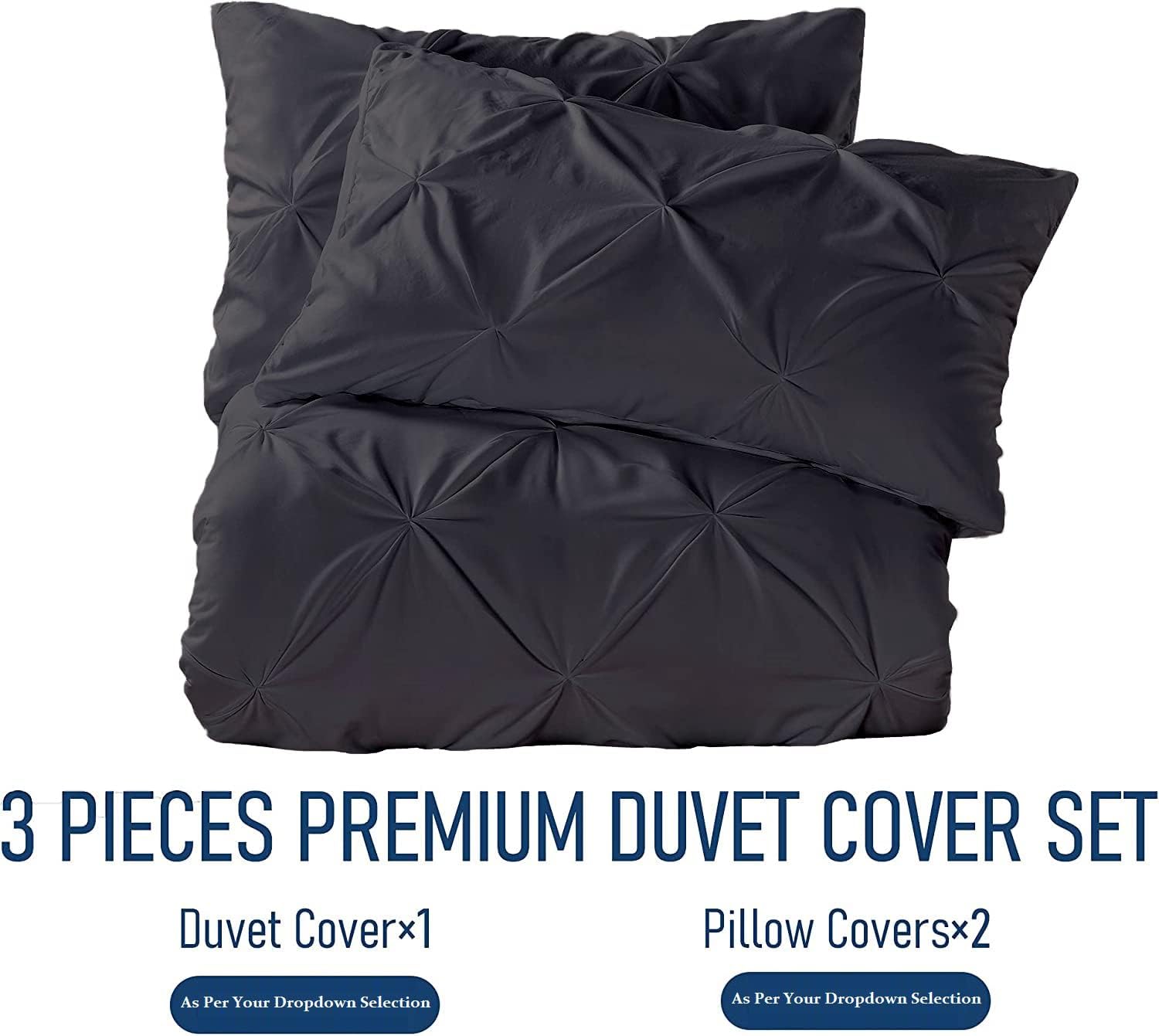 Crown Collection 1000-TC Hypoallergenic Ultra Soft Design 100% Egyptian Cotton Super King Plus 120X120 Dark Gray Solid Pinch Pleated Duvet Cover with Zipper Colser & 2pcs Pillow Case Set