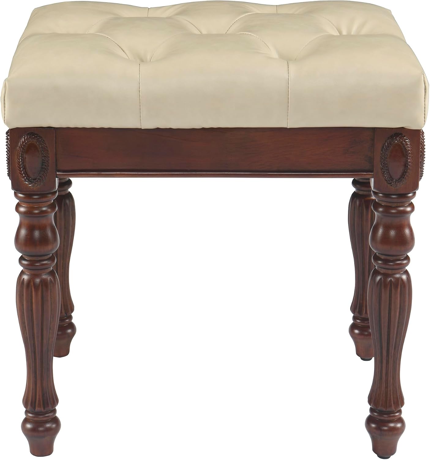 LEEMTORIG Upholstered Shoe Bench, Traditional Victorian Entryway Bench, Button Tufted Faux Leather, Holds Up to 300 lbs, 14x18x19inches, for Entryway Hallway Bedroom, Beige PU, FD-1533-BG