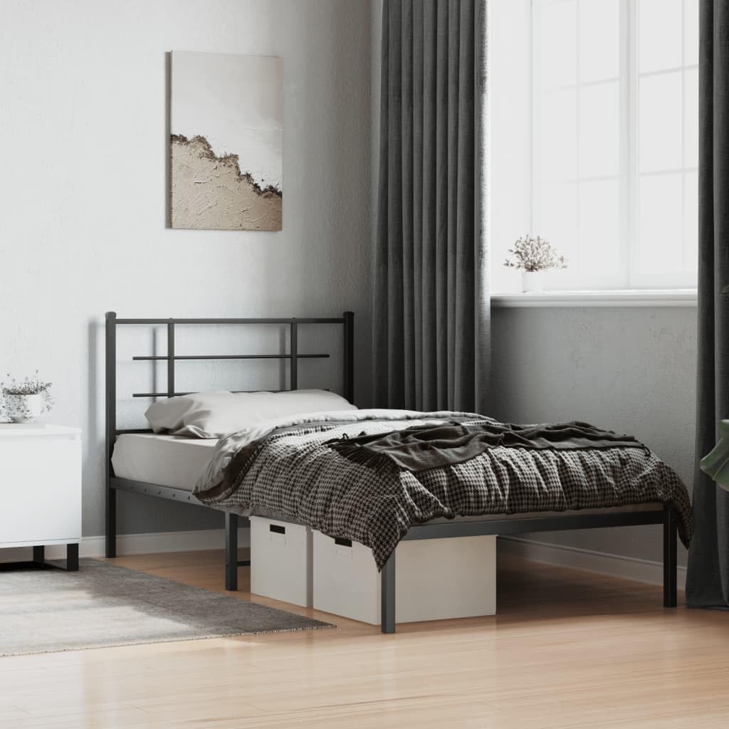 Twin Metal Bed Frame with Headboard Black Powder-Coated Steel Modern Platform Bed Frame Underbed Storage Space-Saving for Bedroom