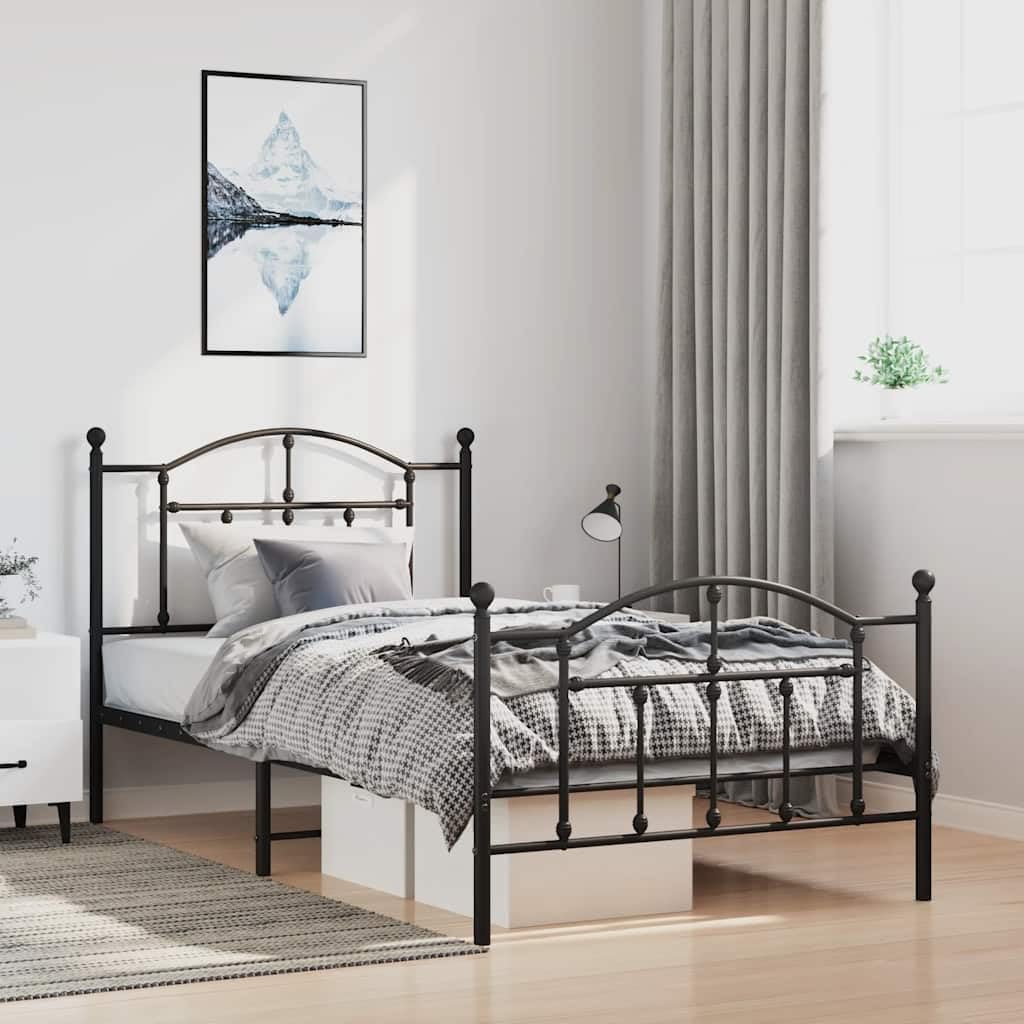 Twin Bed Frame Black Powder-Coated Steel Rectangular Indoor Bed Frame for Bedroom Guest Room Durable Modern Space-Saving Design