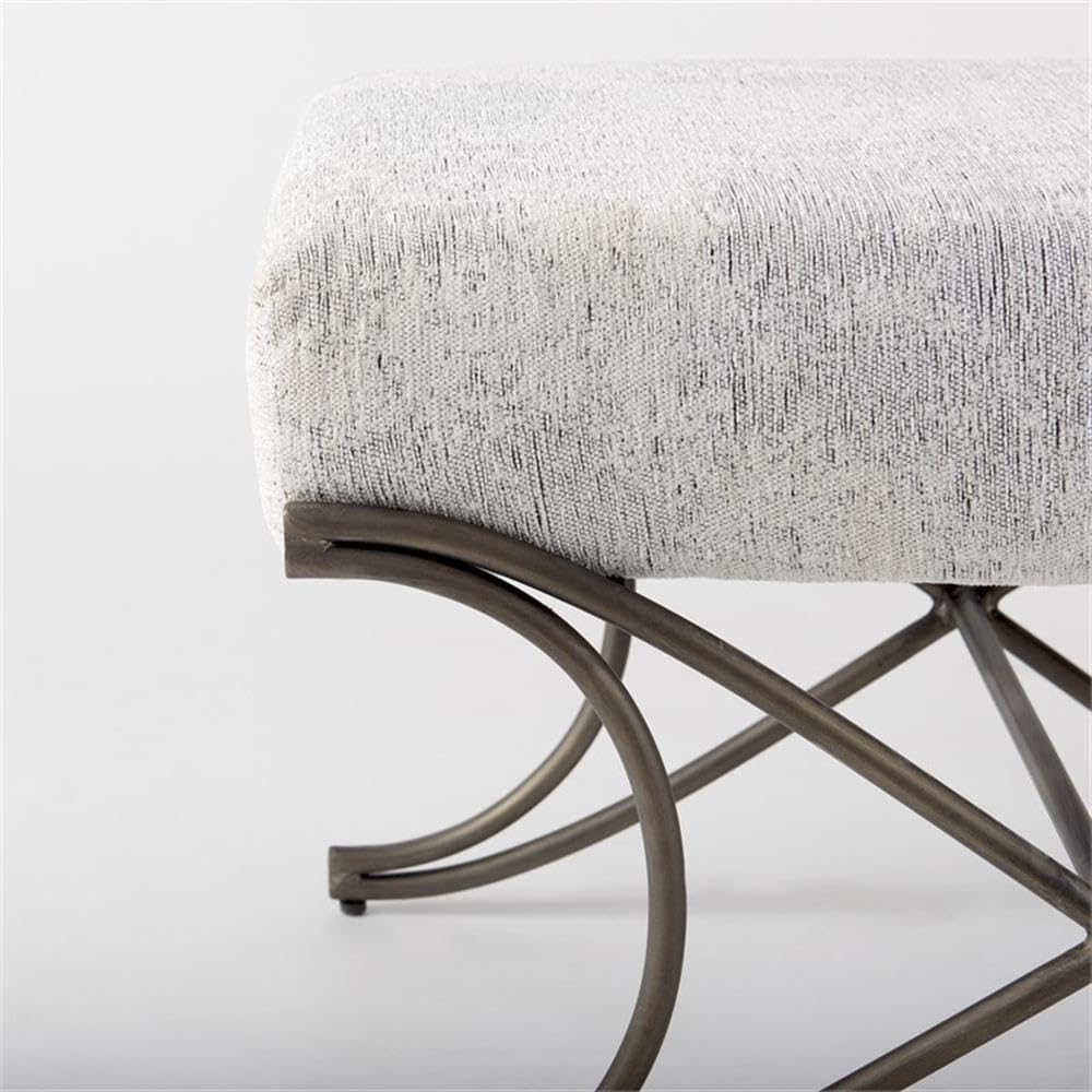 Pemberly Row Vanity Bench, 55 in x 17.6 in x 18 in, Dark Gray Fabric Seat, Dark Nickel Metal Frame, Soft Cushioned Seating with Crisscross Legs, Contemporary Style for Entryway or Communal Spaces