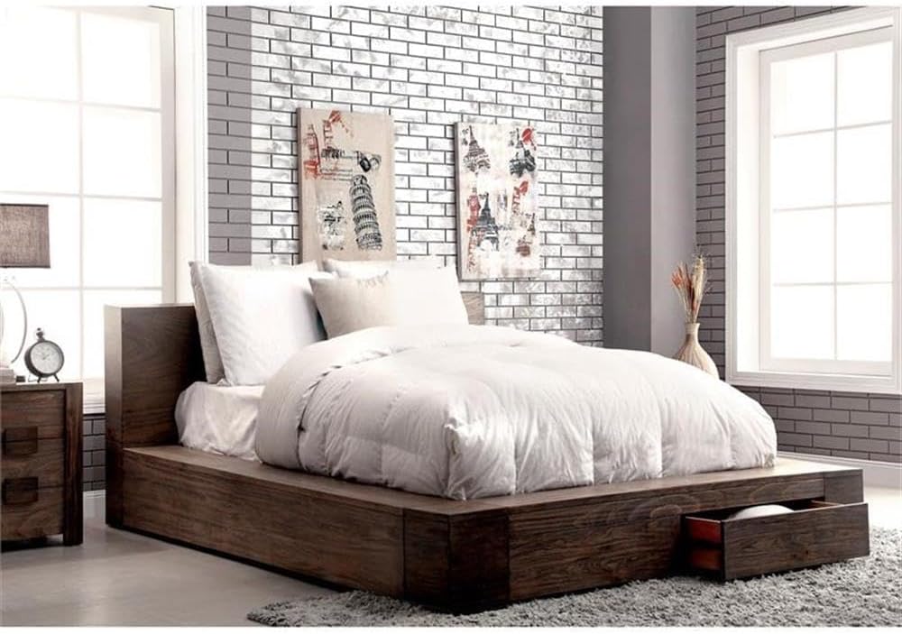 Furniture of America FOA Elbert I 3pc Natural Tone Solid Wood Bedroom Set - King + 2 Nightstands