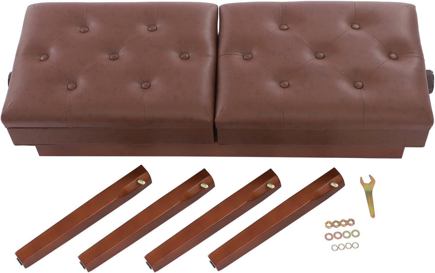 AngelcityCC Longer Duet Piano Bench with Storage, Adjustable Height Double Keyboard Piano Bench Seat with PU Leather Cushion