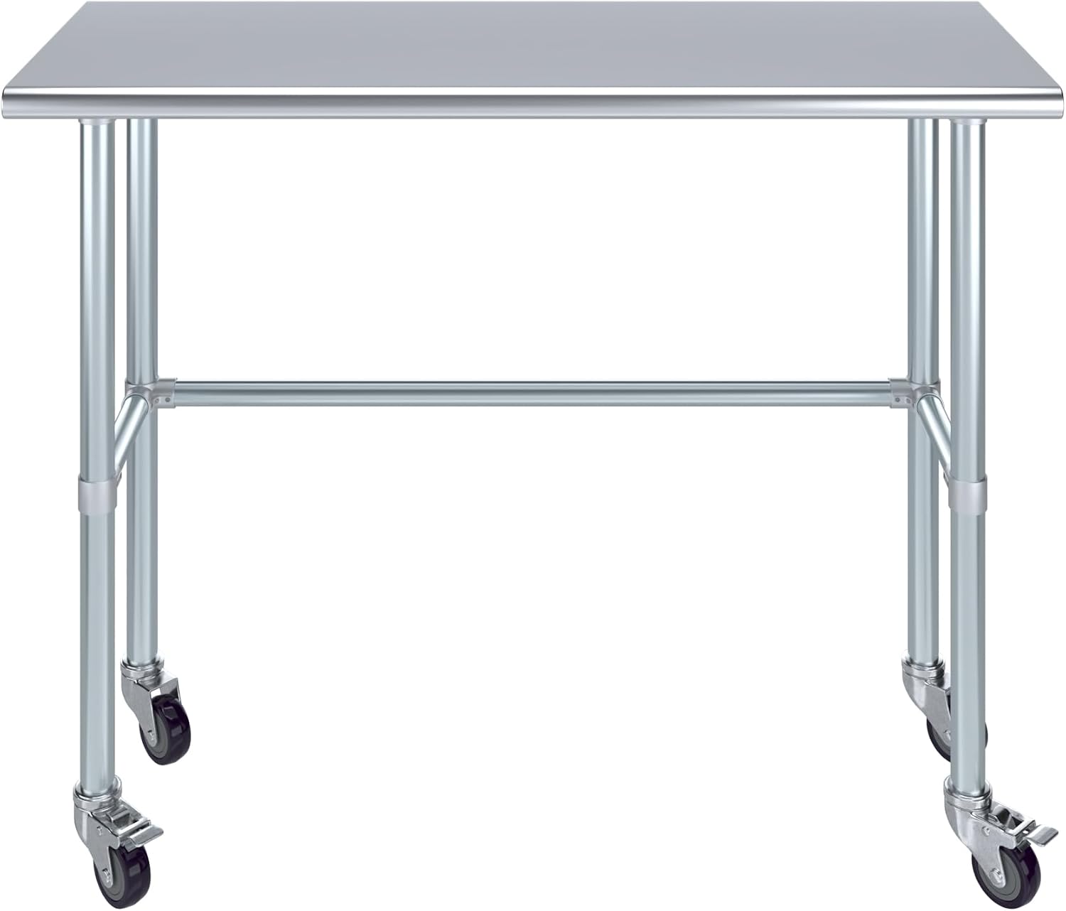 AmGood Stainless Steel Work Table Open Base & Wheels | Work Station | Metal Work Bench (Stainless Steel Work Table Open Base + Casters, 48' Long x 18' Deep)
