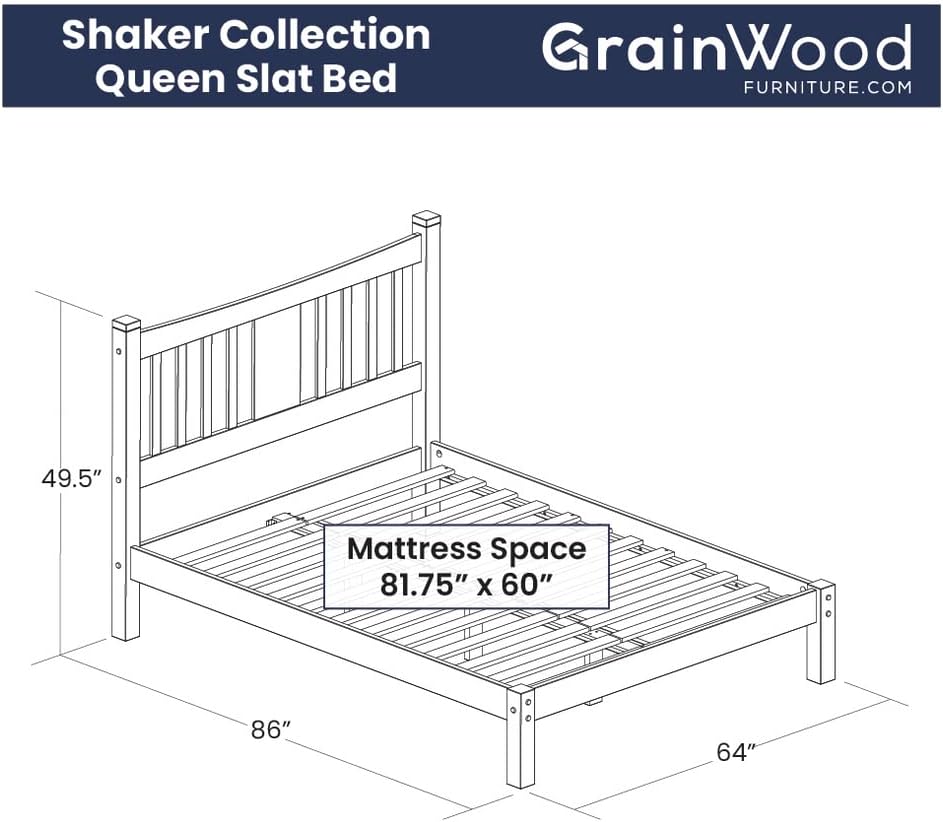 Grain Wood Furniture Shaker Solid Wood Slat Bed (Cherry, Queen)