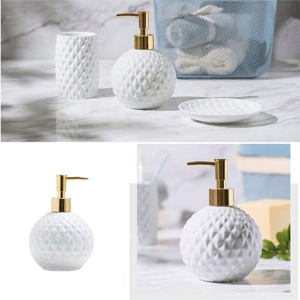 Vanity Bathroom Decor, 5pcs Ceramic Bathroom Accessories Set Geometric Bathroom Set Includes Lotion Dispenser Pump Tumbler Housewarming Gift