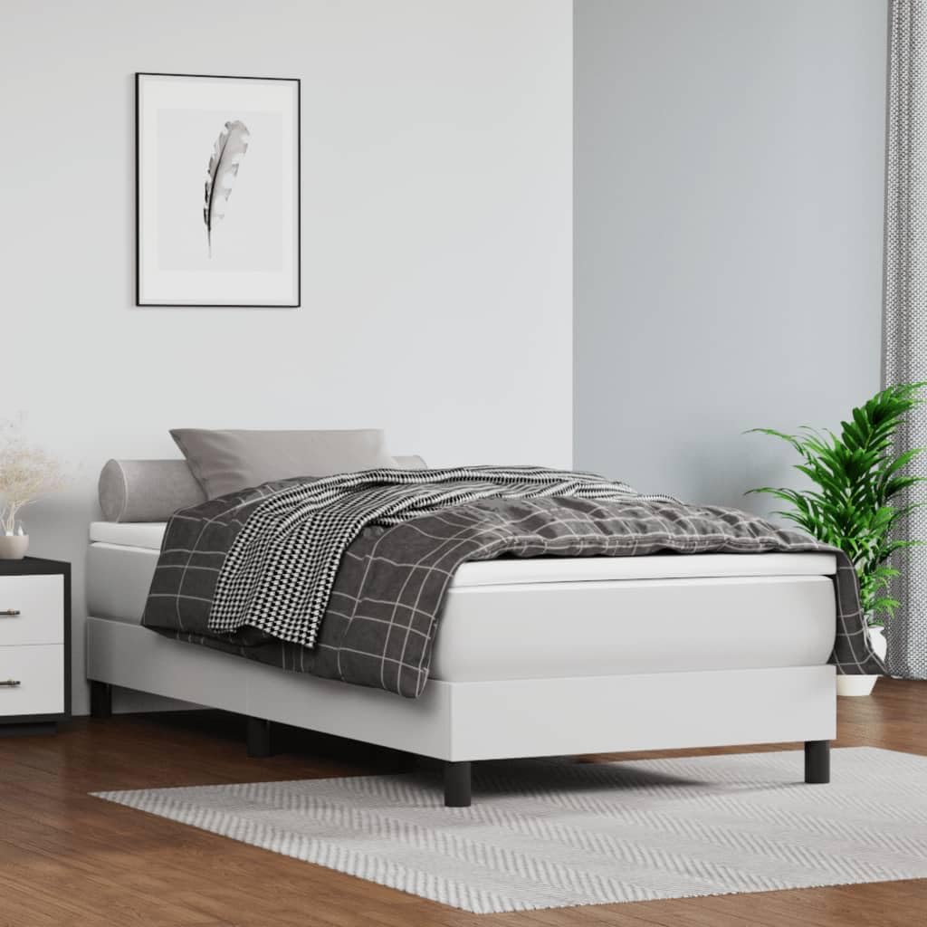 Twin XL Faux Leather Bed Frame with White Finish, Modern Plywood and Engineered Wood Construction for Stable Support and Easy-Clean Upholstery