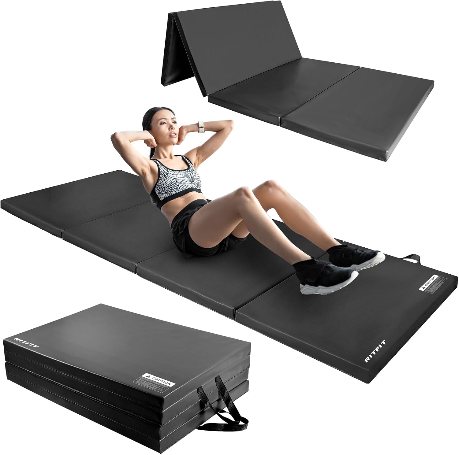 RitFit Upgraded Folding Exercise Mat, 2 Inch Thick Gymnastics Mat 3'x6',4'x8',4x10',2'x8' with Carrying Handles for Yoga, MMA, Stretching, Core Workouts and Home Gym Protective Flooring