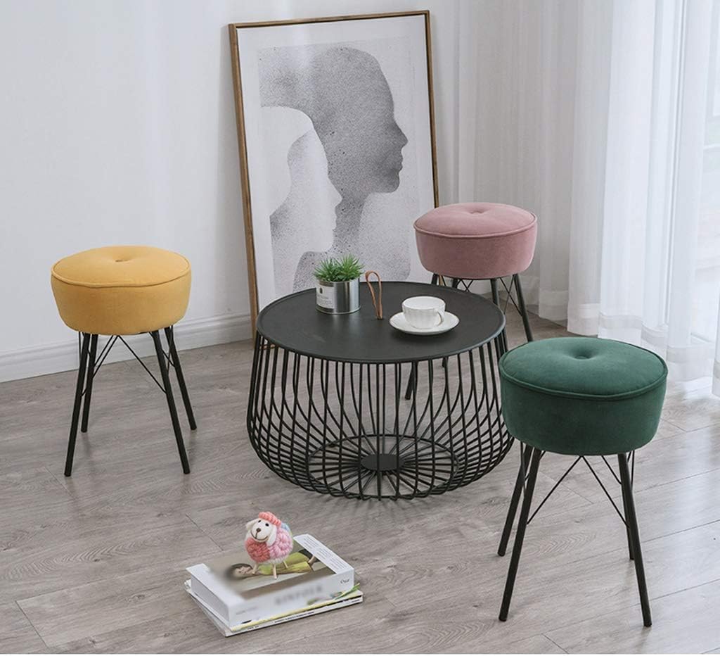 BTZHY Vanity Chair,Makeup Stool，for Bathroom Bedroom Dresser, Round Modern Fabric Vanity Bench Footstool/K Green