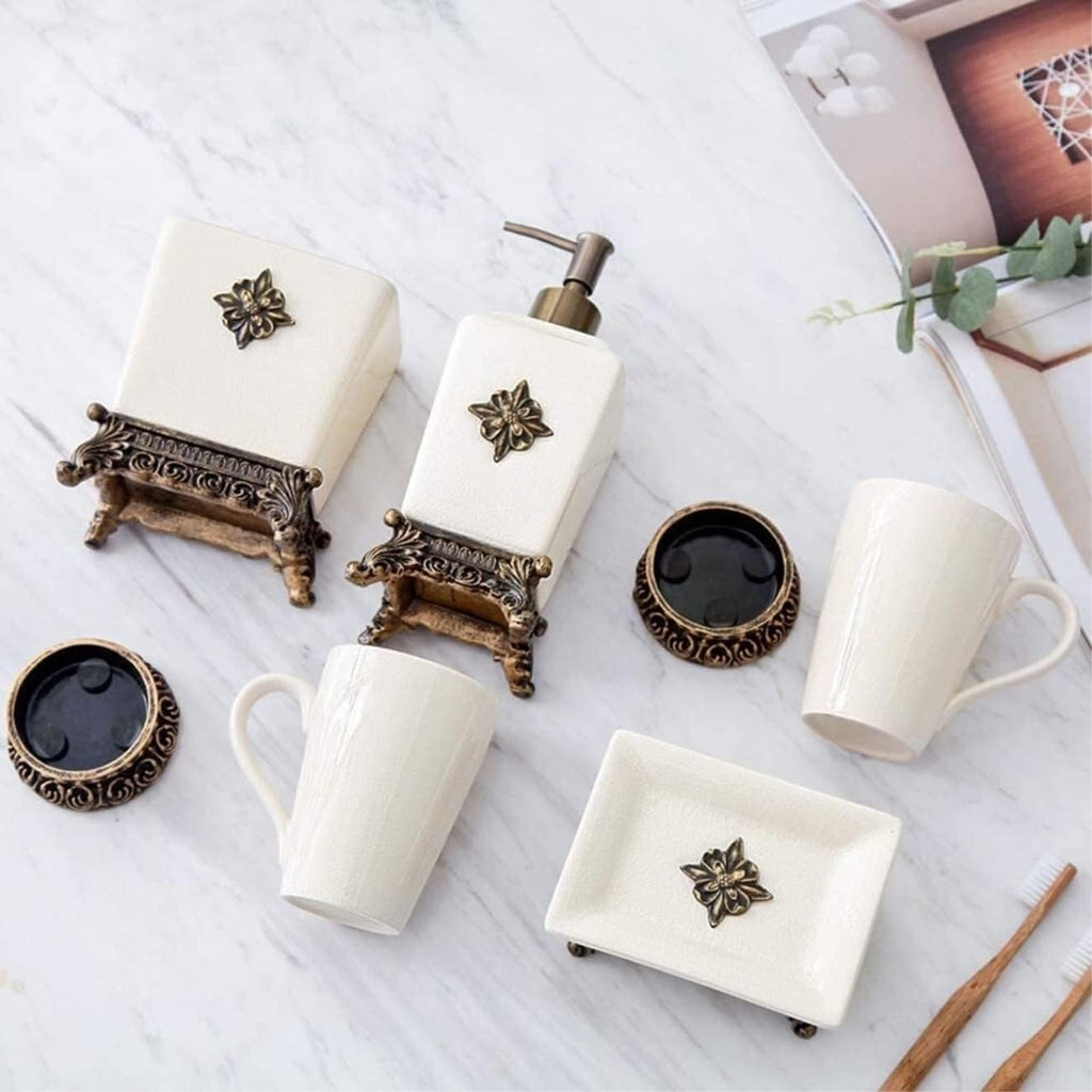 Vanity Bathroom Decor, Set of 5 Bathroom Accessory Set Home Bathroom Ceramic Accessory Set of Vintage Design Creative Ceramic Housewarming Gift