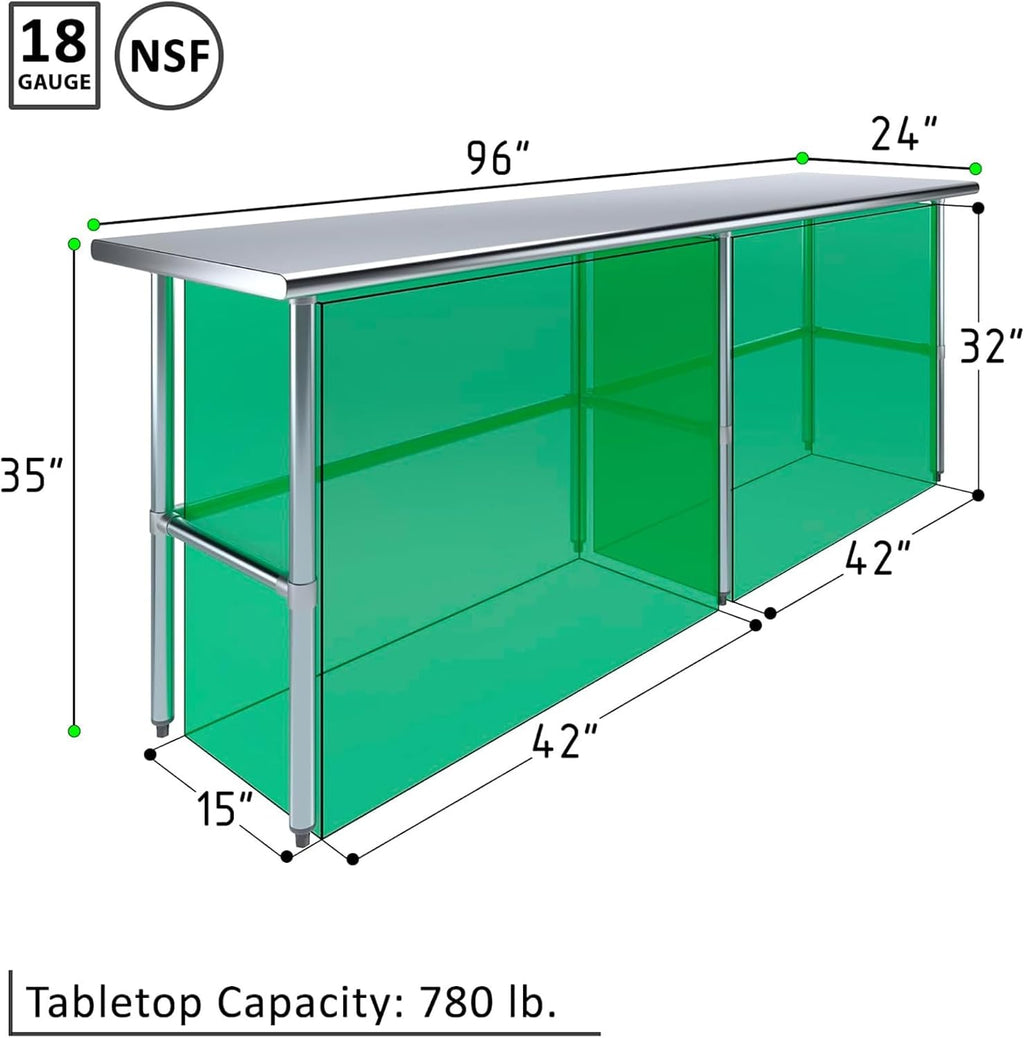 Stainless Steel Open Base Work Table | NSF Metal Prep Table & Utility Bench (96' x 24')