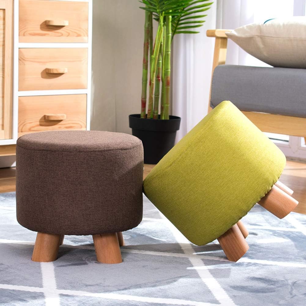 BTZHY Vanity Chair,Makeup Stool Solid Wood Linen Pouffe Footstool Foot Rest Ottoman,Padded Puff Seat Foot Rest Chair Home Office-a 28x28x26cm