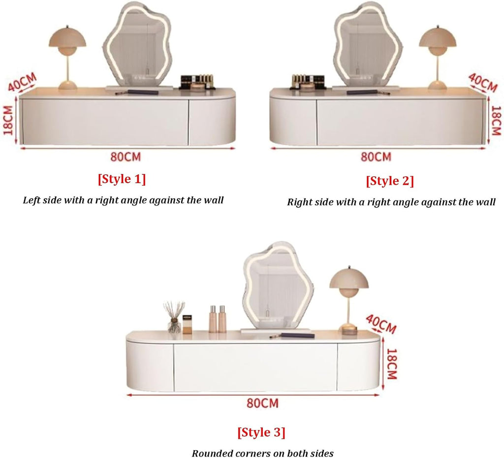 Floating Wall-Mounted Vanity Desk, White Corner Makeup Vanity with Storage, Fully Assembled Space-Saving Dressing Table for Bedroom, Versatile as Desk or Nightstand(Free-Stand)