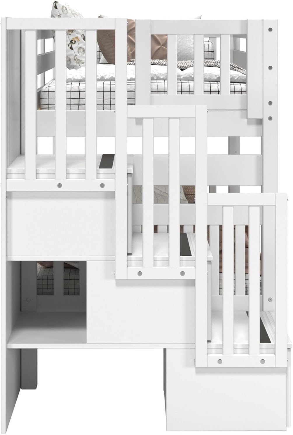 Bedz King Stairway Bunk Beds Twin Over Twin, 3 Step Drawers, White