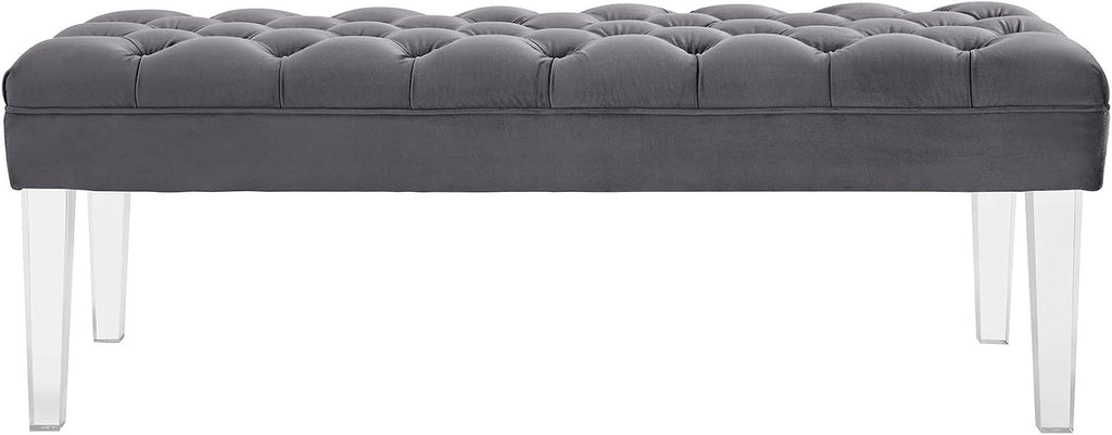 Modway Valet Tufted Button Performance Velvet Upholstered Bedroom Or Entryway Bench with Acrylic Legs in Gray