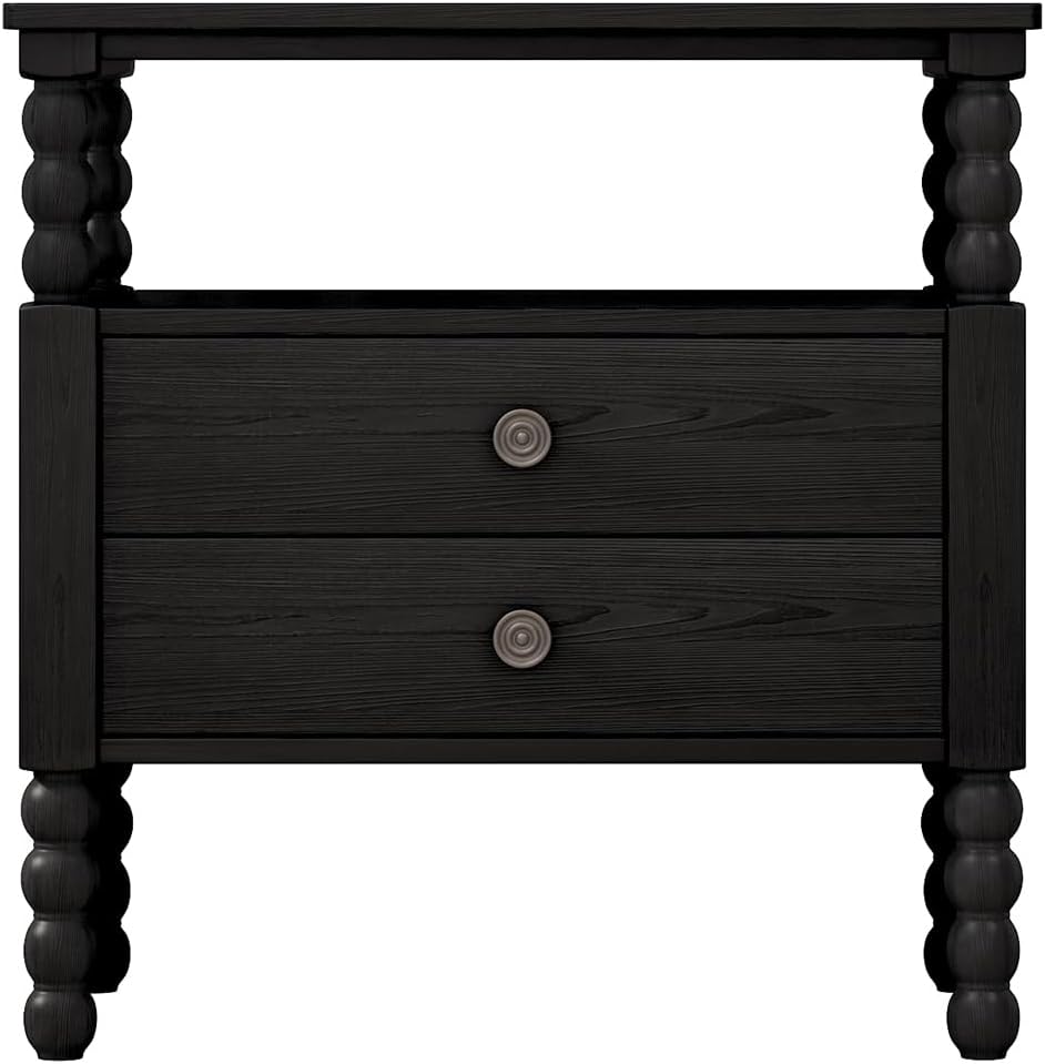 Generic 3 s Bedroom Sets King Size Wood Platform Bed with Gourd Shaped Headboard with 2 Nightstands,Antique Black