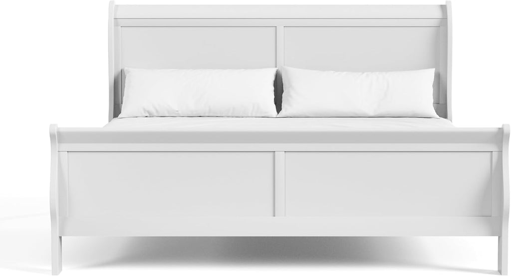 Furniture of America Arabella Traditional Solid Wood 3 Piece Bedroom Set, King Bed Frame and Nightstands Set of 2, Chic Sleigh Design Bedframe with Headboard and Footboard, Box Spring Needed, White