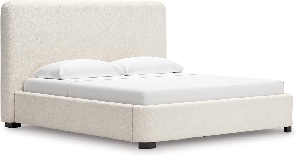 Signature Design by Ashley Whittgate Casual Stain Resistant King Upholstered Panel Bed, Solid Wood Blocking and Reinforced Side Rails for Added Strength, Foundation or Box Spring Needed, Beige