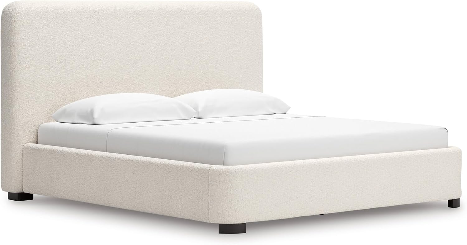 Signature Design by Ashley Whittgate Casual Stain Resistant King Upholstered Panel Bed, Solid Wood Blocking and Reinforced Side Rails for Added Strength, Foundation or Box Spring Needed, Beige