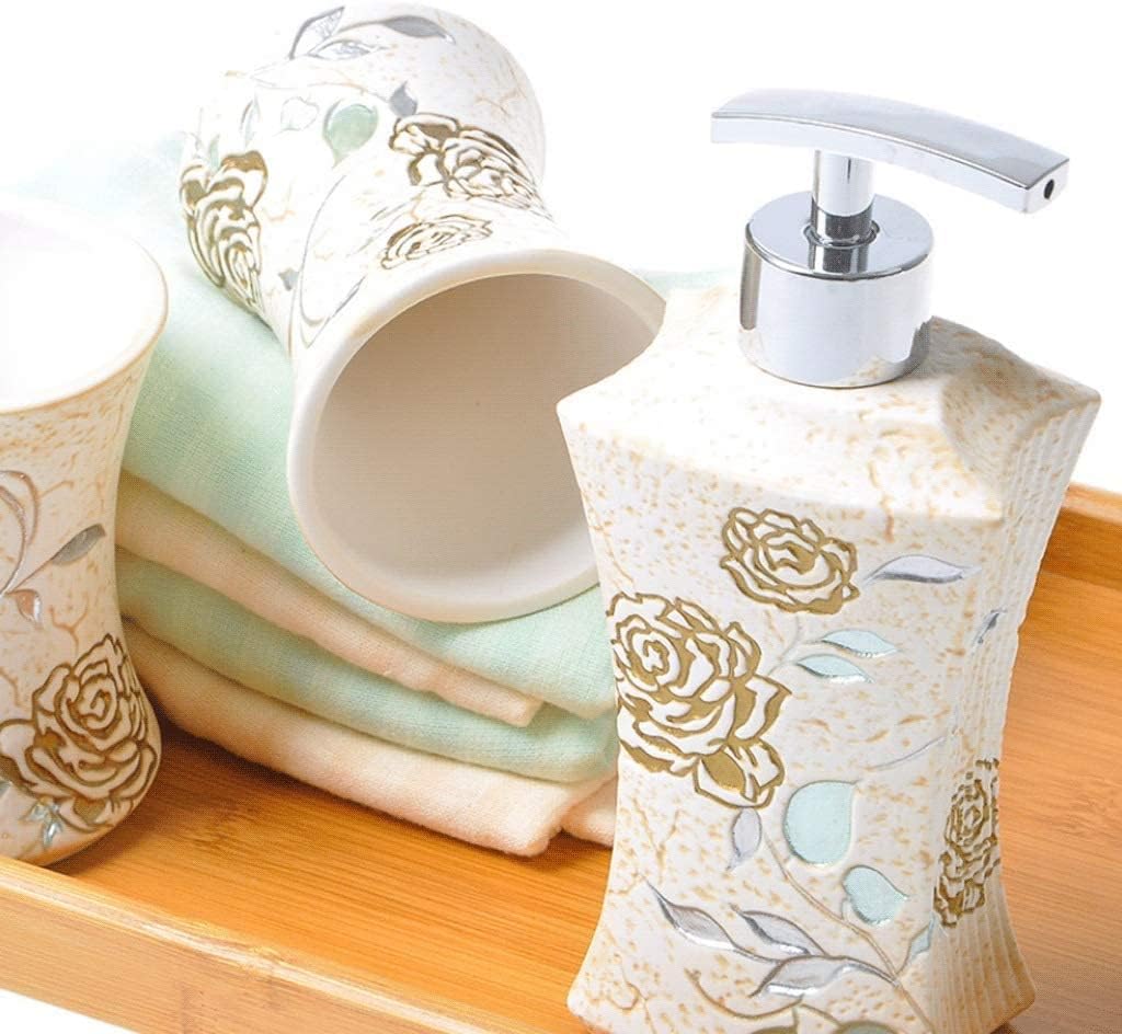 Vanity Bathroom Decor, Bathroom Accessory Set Bathroom Set Soap Dispenser Toothbrush Holder Soap Dish Housewarming Gift(5-Piece)