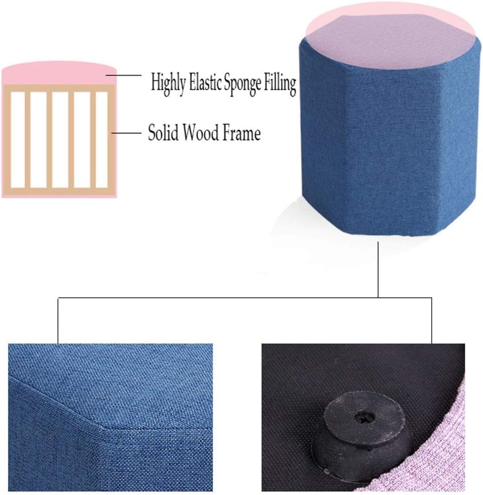 BTZHY Vanity Chair,Foot Stool Ottoman Change Shoe Bench Makeup Stool Rainbow Fabric Footstool Hexagon Upholstered Stools Foot Rest Wood Living Room ，13 Colors