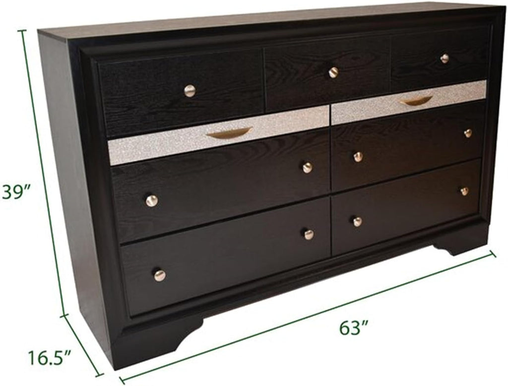 Luxurious Multi-Piece Bedroom Furniture Set with LED Headboard, Stone-Accented Drawer Pulls, and Soft-Tufted Upholstery (Black,King 4 PCS Set)