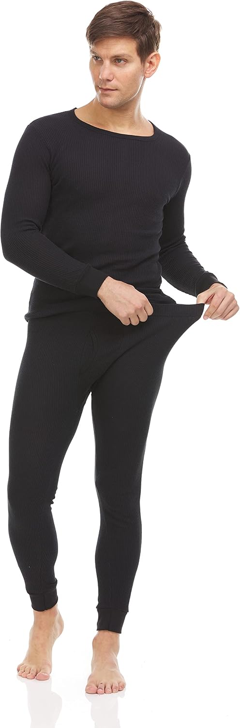 6 Pack of 2pc Thermal Sets for Men, Base Layer Long Johns Underwear, Top & Bottom, Cotton, Solid Colors
