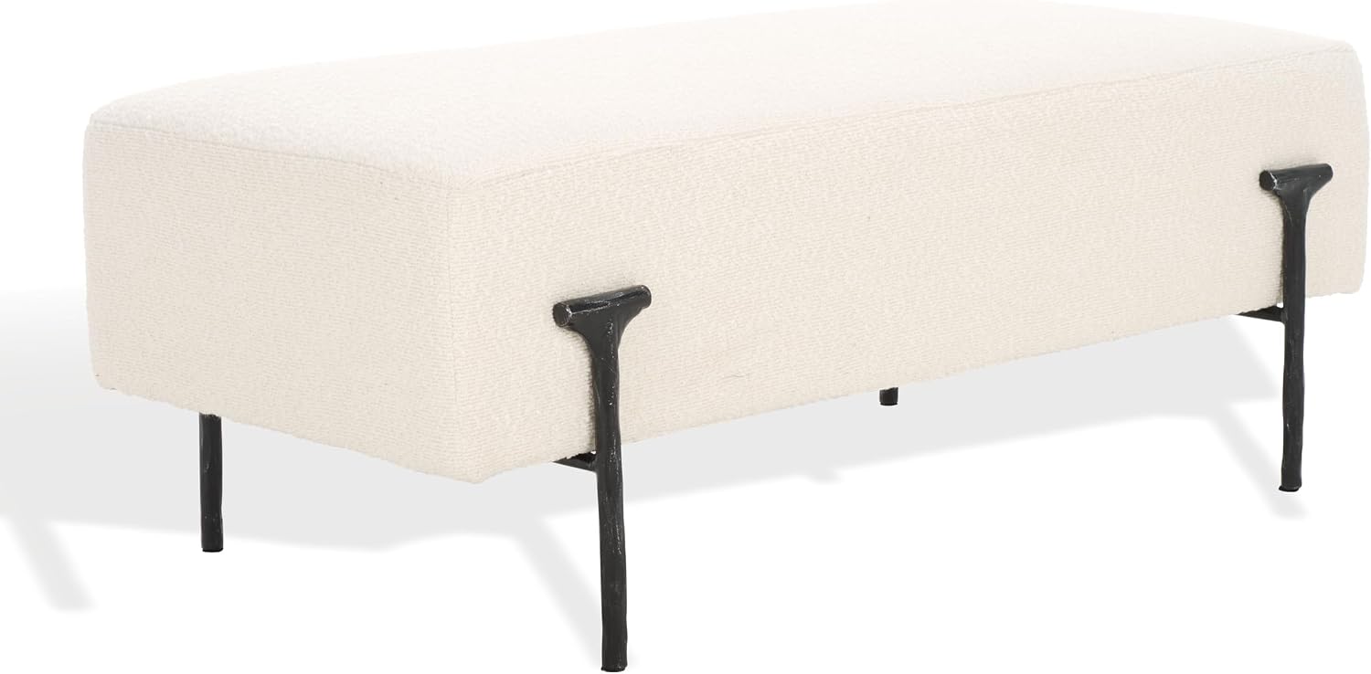 SAFAVIEH Couture Collection Jessa Glam Ivory Boucle & Black Bench