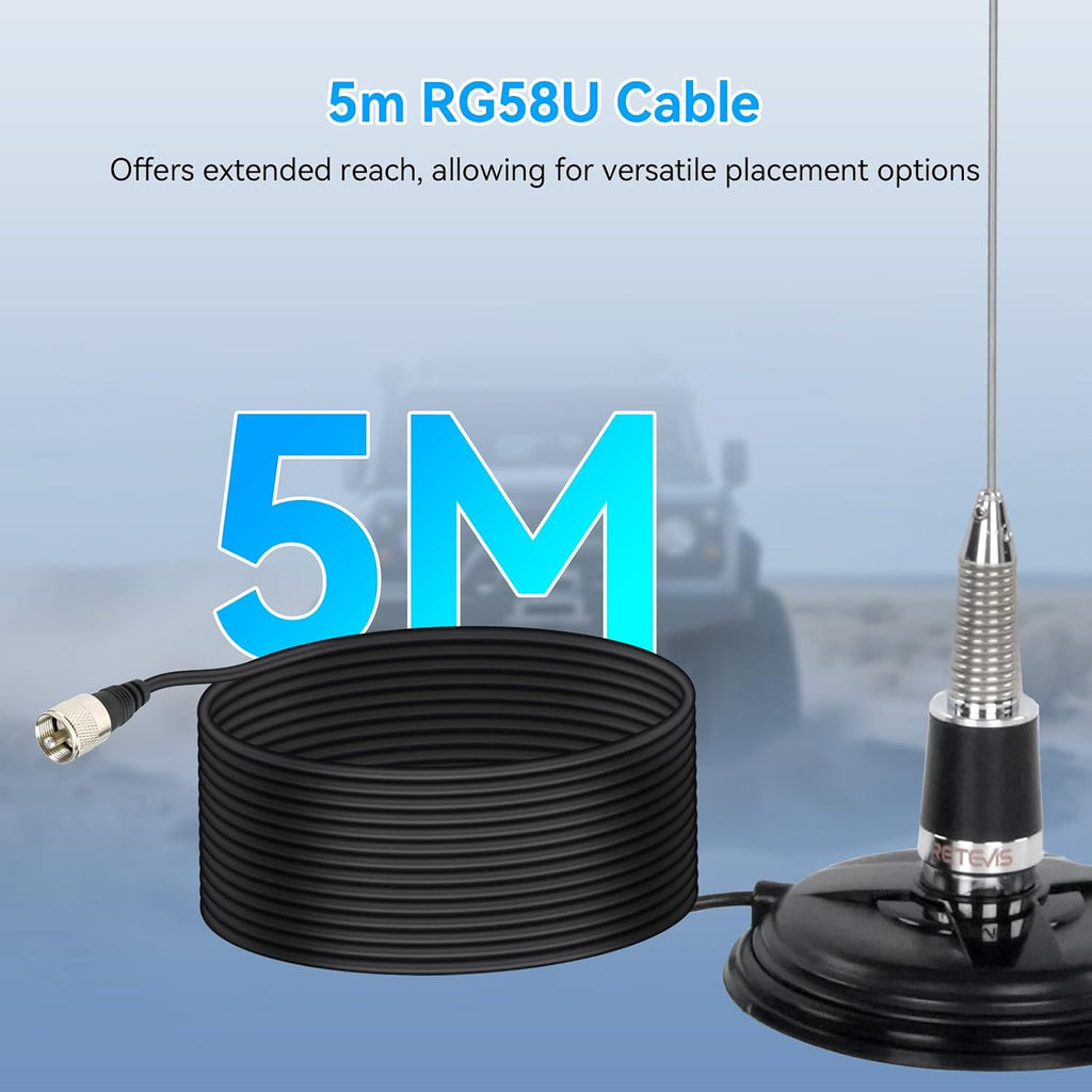 Retevis RA25 GMRS Mobile Radio (1Pack) Bundle with GMRS Antenna (1Pack), 32-inch 462-467Mhz GMRS Mobile Antenna, 20W Long Range GMRS Radio Mobile Transceiver, 8 Repeater Channel Base Station
