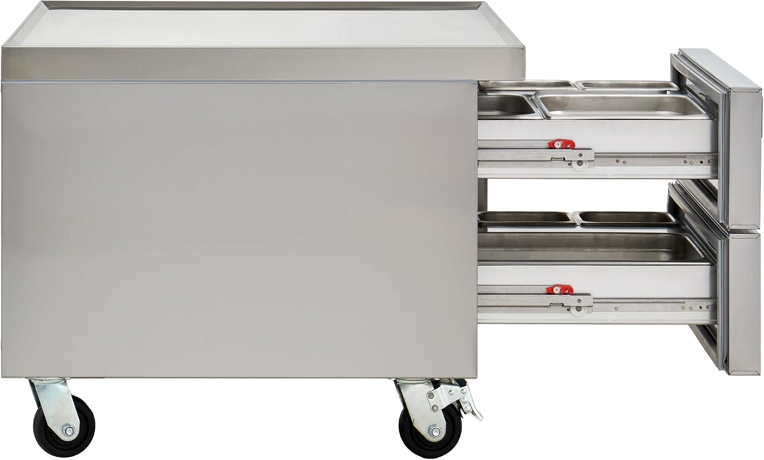 Kratos Commercial Refrigerator, 36' Wide Two Drawer Chef's Base, Refrigerated Mobile Equipment Stand for Restaurants, Stainless Steel, 115V, 6.5 Cubic Ft. Capacity (67K-314)